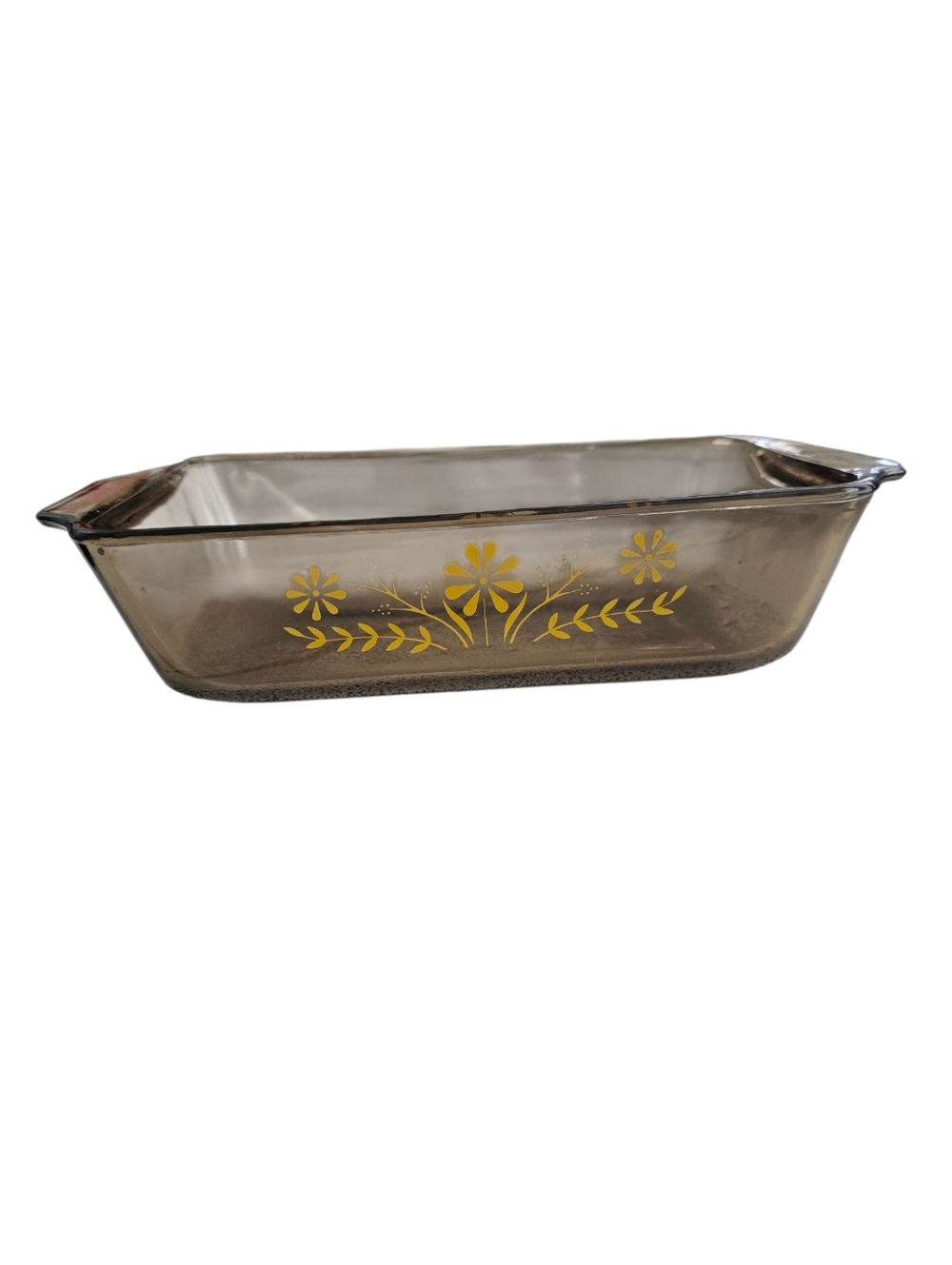 Vintage Jeanette Amber Glass Baking Dish w/ Yellow Daisy – Retro Cottagecore